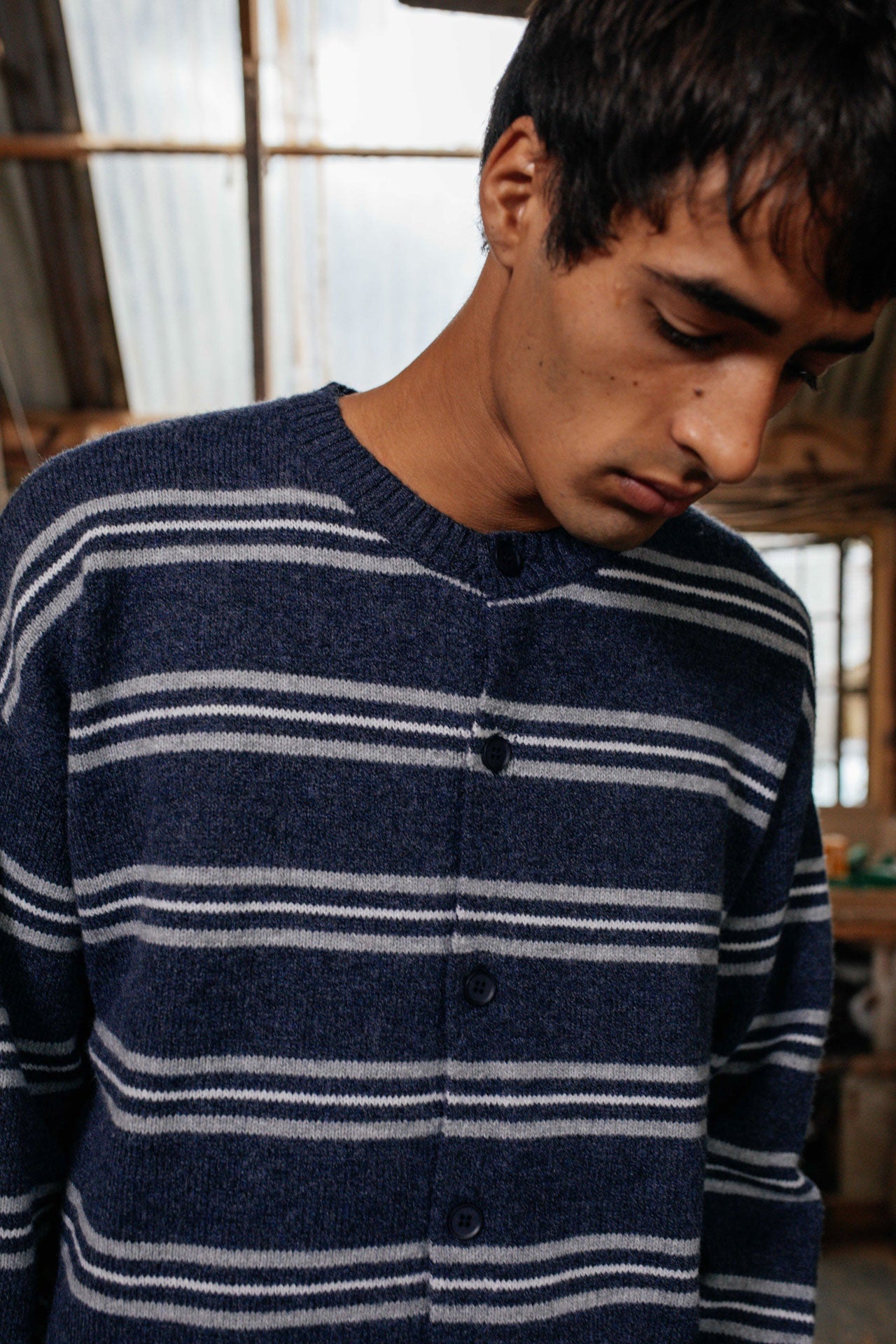 Noah Striped Cardigan | Blue/Grey - 33mm