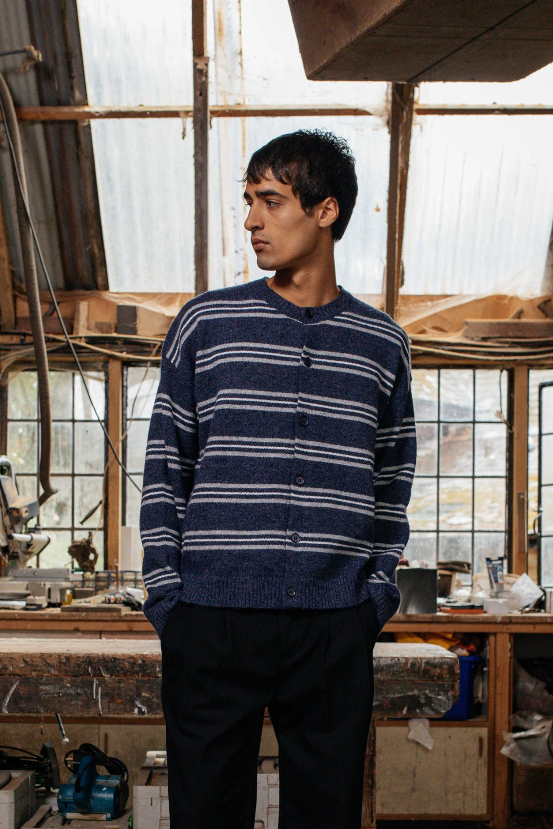 Noah Striped Cardigan | Blue/Grey - 33mm